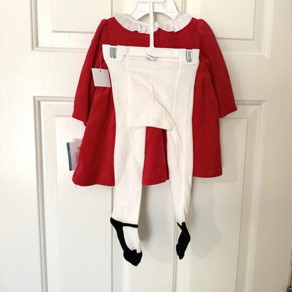 Little Me Baby Girls Christmas Outfit Size 6 Months Red Dress White Tights - Picture 3 of 6